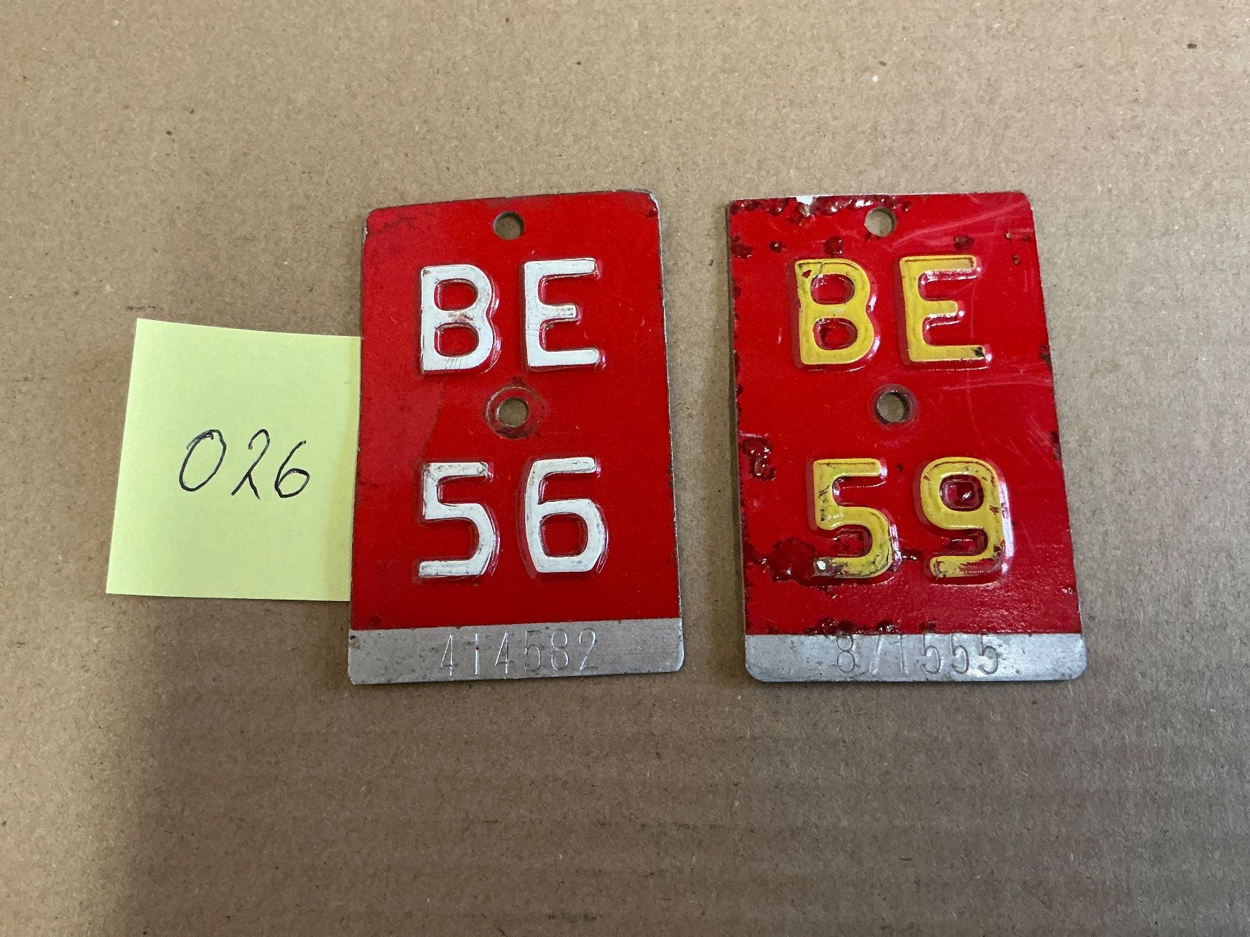 Schilder: Velonummern BE 1956 und 1959 – Gebraucht aus Münsingen von ern_jth9