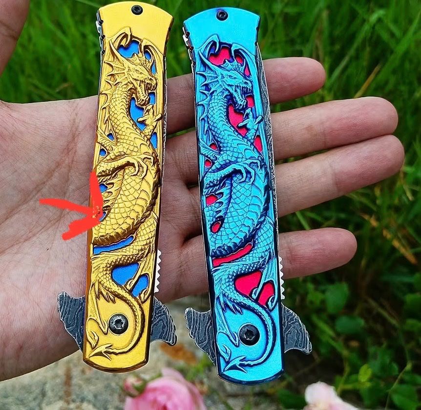 Coltelli tascabile: Klappmesser/Taschenmesser mit Drachen gold/blau – Nuovo e nell'imballaggio originale da Basel venduto da Seifehuesli 2