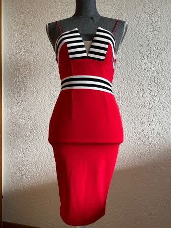 Elegantes rotes Etuikleid Streifen Gr XS 158/164 Partykleid