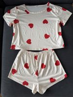 Pyjama 2 pièces blanc à cœurs rouges – Taille M – Neuf