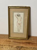 Alte antike Aktzeichnung signiert, Goldrahmen, geramte Kunst