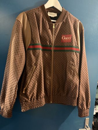 Gucci Bomberjacke Monogram braun Leder Grösse M 48 50