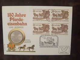 Münzbrief  150 Jahre Pferdeeisenbahn mit Sibermünze  1982