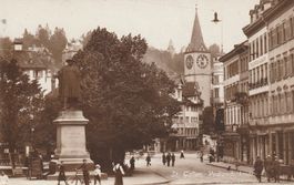 St.Gallen- Vadiandenkmal-CAFEHALLE-Hotel Hecht-Merkur.