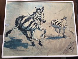 Druck Zebra Familie, signiert