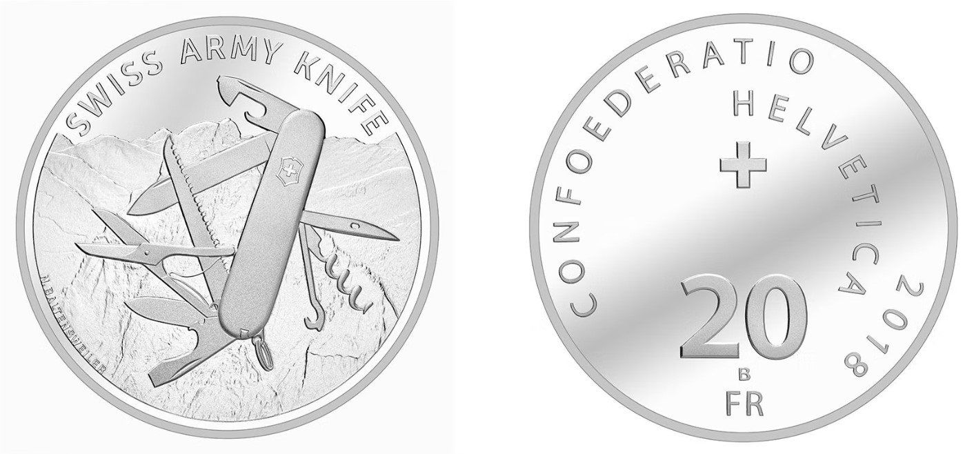 Tutti le monete: 2018. 20 FR. Swiss Army Knife. – Nuovo (secondo la descrizione) da Solothurn venduto da Numis_4500