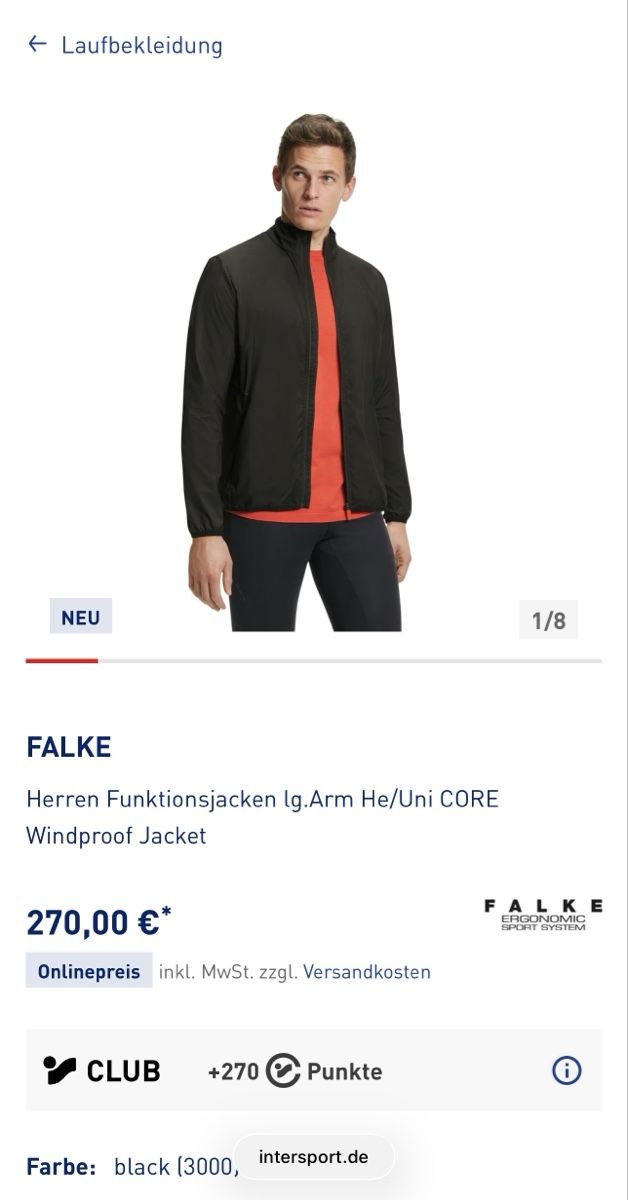 Falke Jacken: FALKE functional core windproof jacket - black, M, MSRP 270! – Neu (gemäss Beschreibung) aus Herrliberg von jba_zcw7