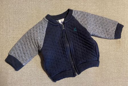 PETIT BATEAU jaquette matelassée zippée bleu/gris 60 /3 mois