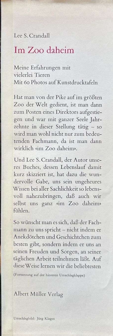 Libri: Crandall Lee S., Im Zoo daheim – Nuovo (secondo la descrizione) da Sarnen venduto da Livres 1