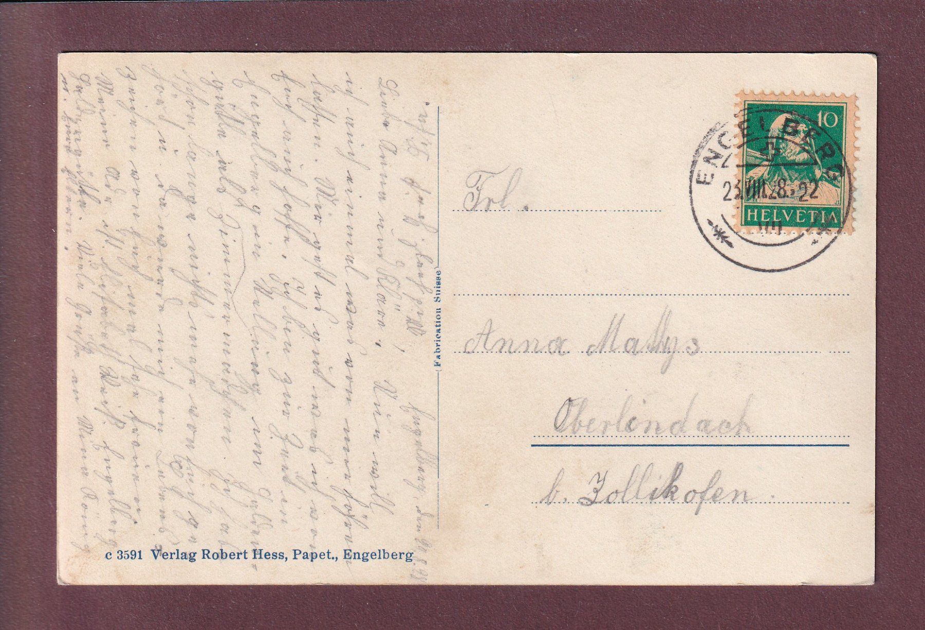 Cartoline postali: ENGELBERG - Kloster mit Hahnen - 1928 – Usato da Pully venduto da nicecards 1