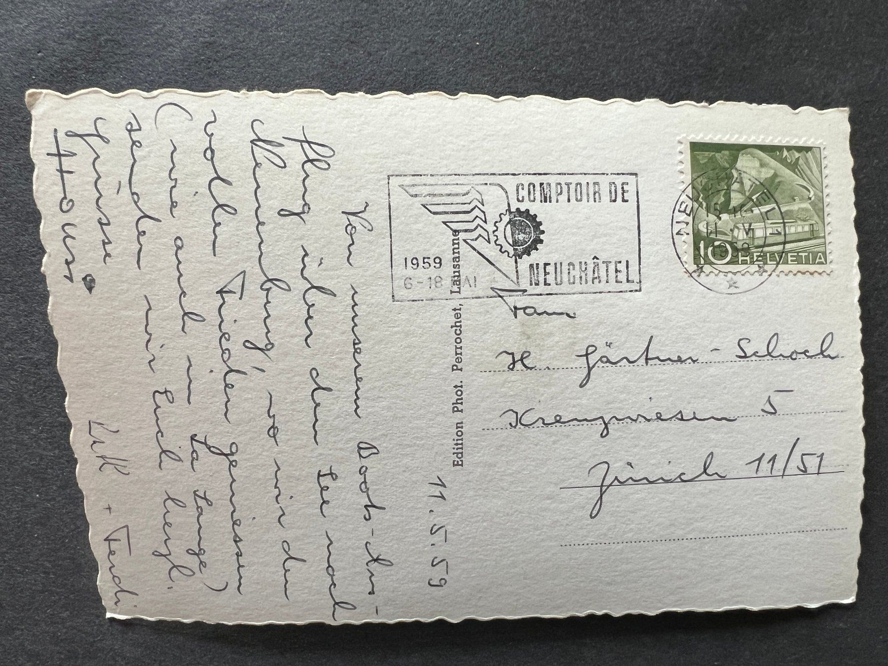 Ansichtskarten: Ansichtskarte Neuenburg  1959  (M211) – Gebraucht aus Hinwil von Sidi4 1