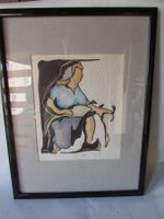 Gravure sur bois, PAPE AUX CANARDS, 1980, 30x40cm
