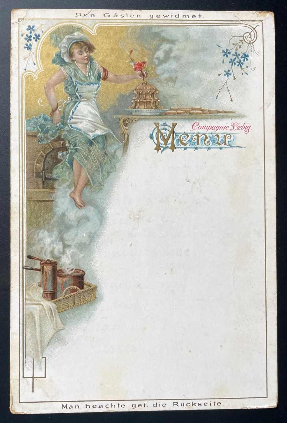 Arts picturaux & lithographies: Liebig Fleisch-Extract - Litho-Menükarte um 1900 – D'occasion à Savagnier par Ne2065