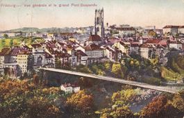 Fribourg - Vue générale et le grand Pont Suspendu 1913