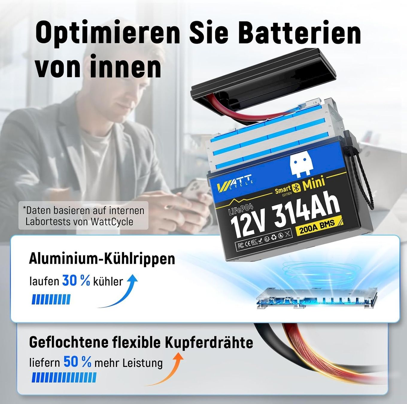 Batterie: WattCycle LiFePO4 Batterie 12V 314Ah BMS – Nuovo e nell'imballaggio originale da Bottighofen venduto da zaap 5