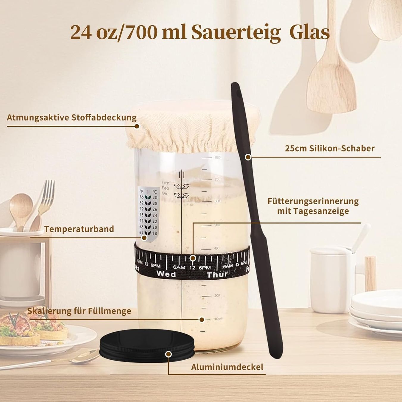 Appareils de cuisine: Sauerteig Starter Set mit Gärglas 700ml und Gärkörbchen – Neuf avec emballage d'origine à St. Gallen par sch_zsz7 3
