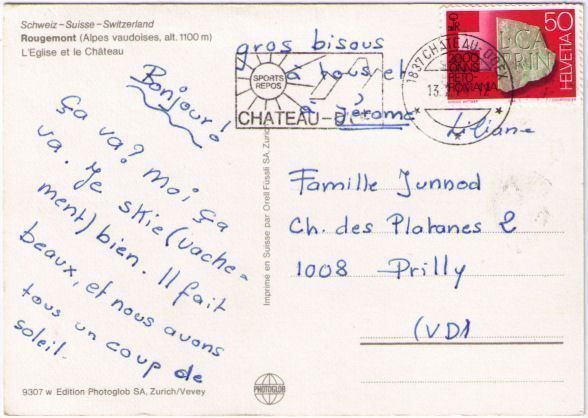 Cartoline postali: Rougemont - L'Eglise et le Château – Usato da Binningen venduto da Mountainrider 1