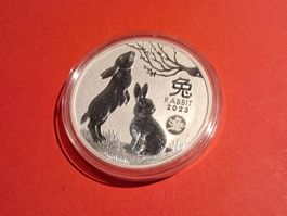 1 OZ UNZE LUNAR 3 YEAR OF THE RABBIT 2023 SILBER HASE