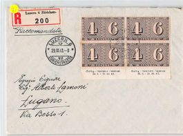 ABART 1943 ZH4+6, WEISSE ZÄHNE auf R-Brief !!!
