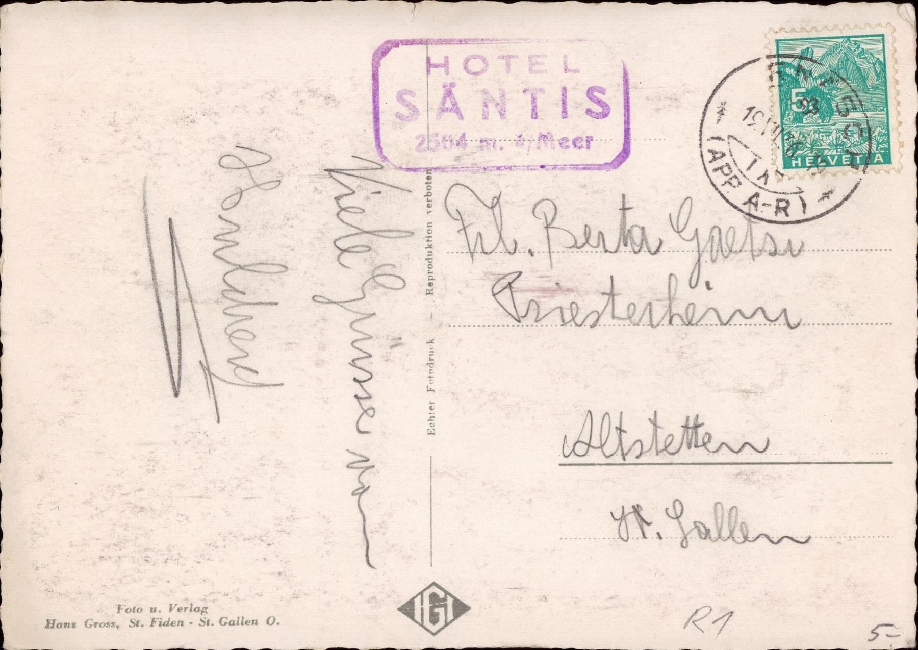 Cartoline postali: 1936 AK Säntis -Schwebebahn Bergstation – Usato da Eggersriet venduto da stamp303 1