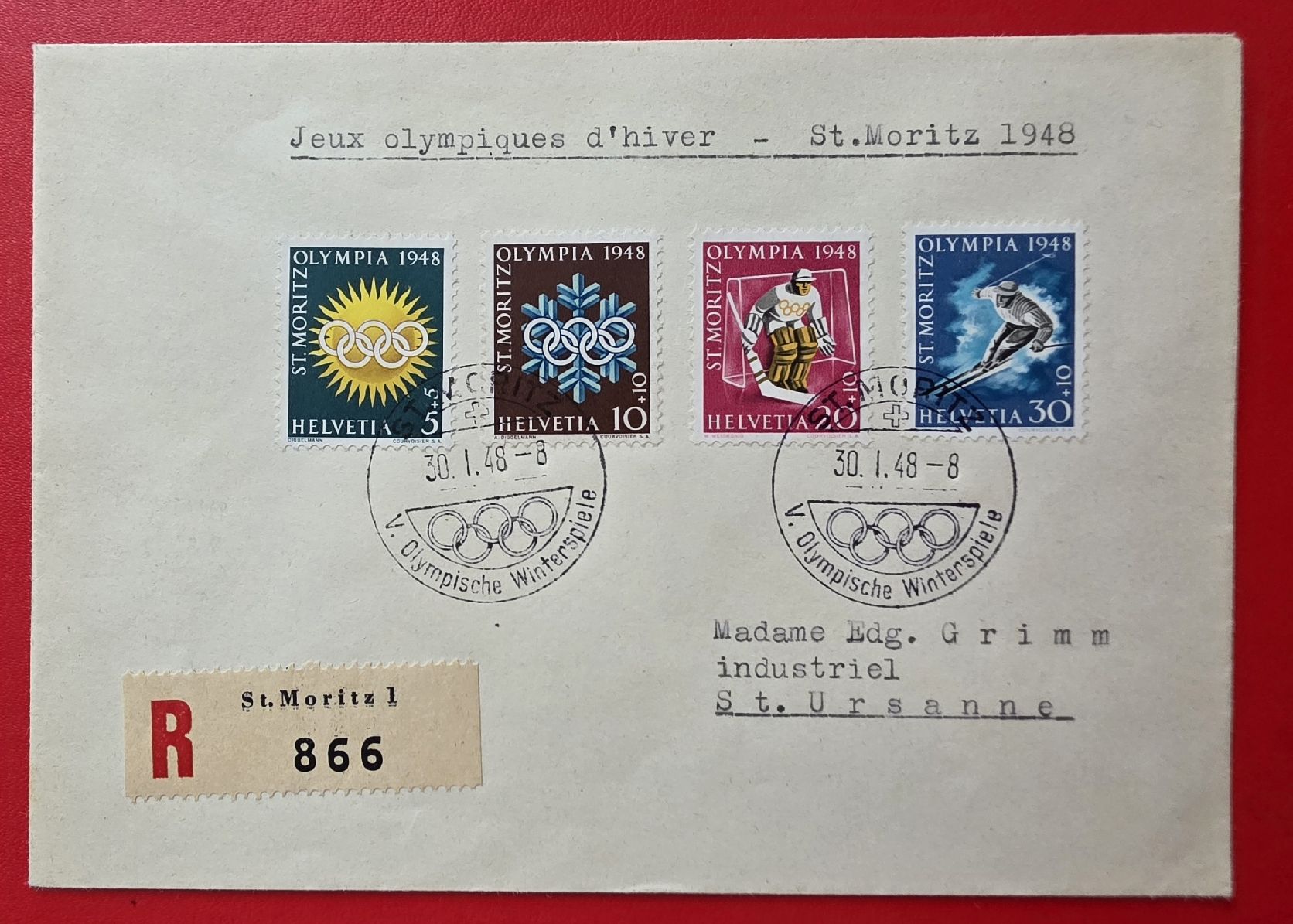 Tutti i francobolli: 1948 Olympia Brief St Moritz – Usato da Bern venduto da Kocholo 2