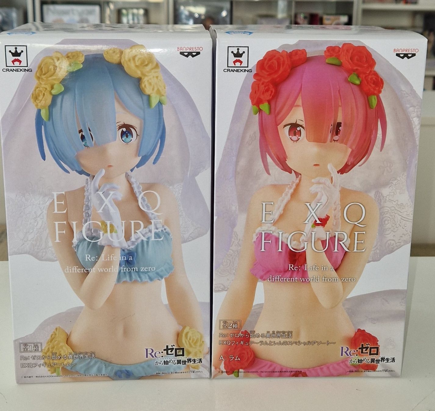 Bandai Statuette: Re:Zero EXQ Duo Rem + Ram 22 cm – Nuovo e nell'imballaggio originale da St-Imier venduto da ATTAKSHOP 3
