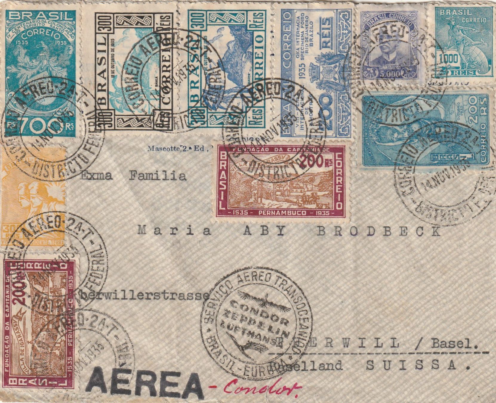 Tutti i francobolli: Brasilien Luftpost Condor Zeppelin Luftpost 1935 – Usato da Rorschacherberg venduto da fratovi2