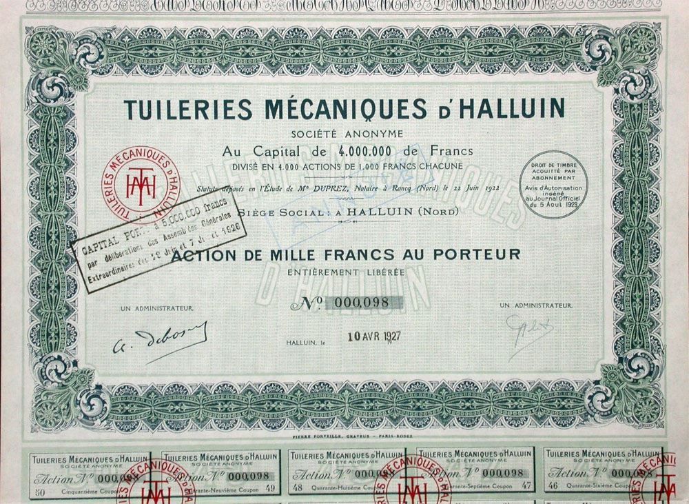 Documents: Tuileries Mécaniques d'Halluin SA, Halluin - 1927 – D'occasion à Solothurn par Sgasche