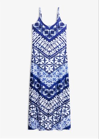 Maxikleid blau weiss gemustert Trägerkleid neuwertig 44/46