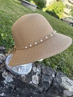 Sommerhut Damen beige mit Perlen grössenverstellbar