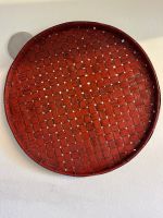 Runder, rot lackierter Bambuskorb/Tablett - Handarbeit - ...