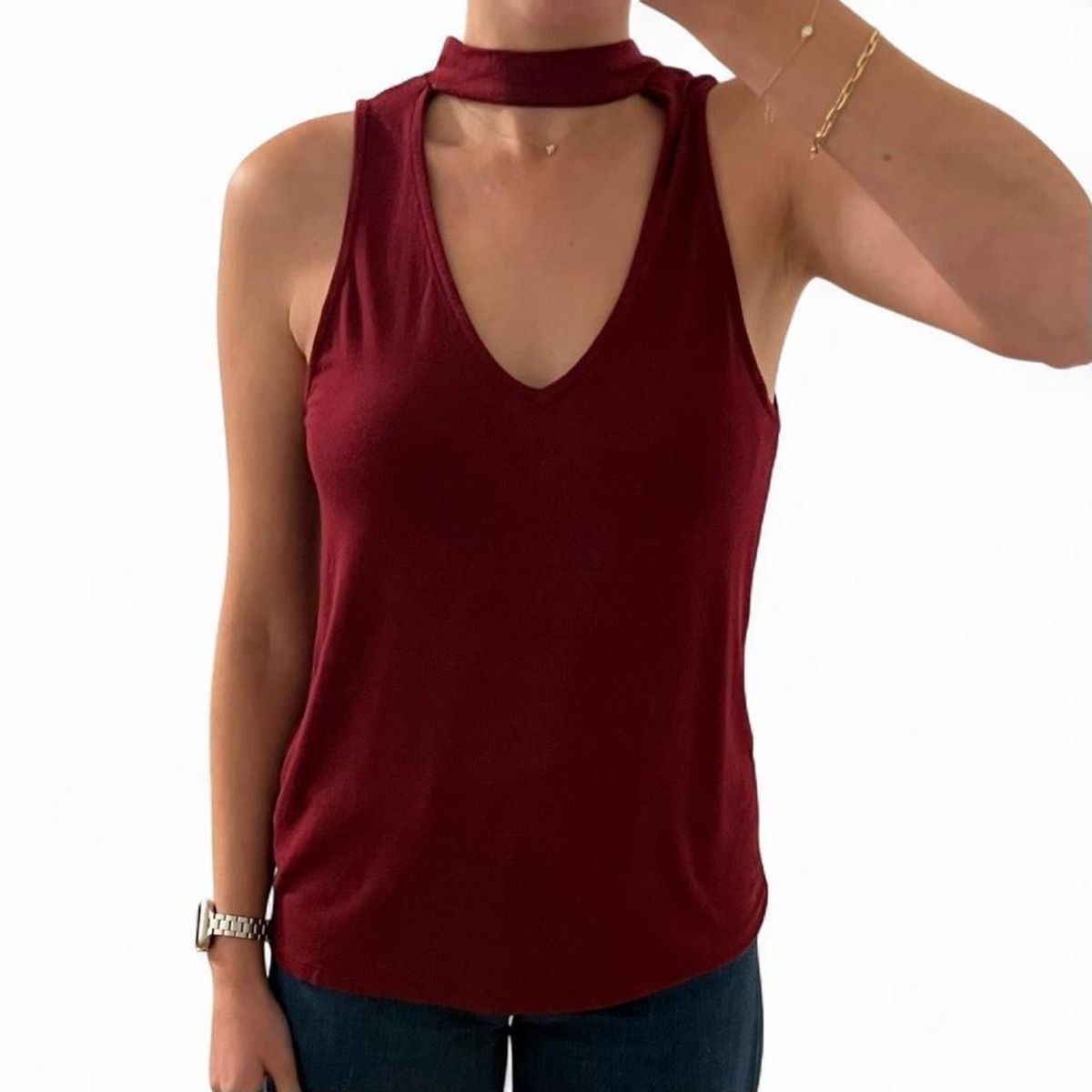 Pull&Bear Top: Pull&Bear burgundy top with choker neck, size XS – Usato da Küsnacht ZH venduto da vjgrs 1