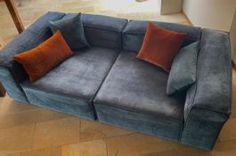 Design Modulsofa BOLIA Blau Samt Cord, Zweiteilig