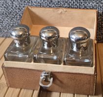 3 Vintage Parfumflacons in Lederbox