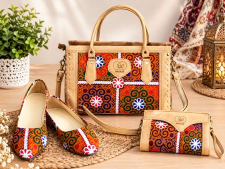 Handgefertigtes  Set – Tasche, Schuhe und Portemonnaie