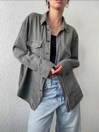 Grey Oversized Linen Shirt with Pockets