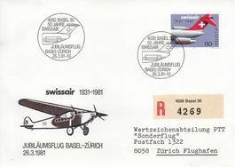 1931-198150 Jahre Swissair Jubiläumsflug Basel-Zürich chargé