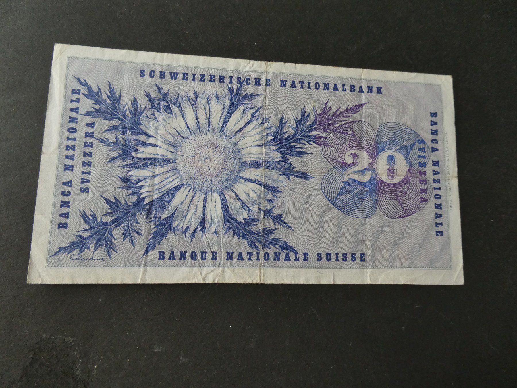 Banknoten: Schweiz 1976,  20 Franken – Gebraucht aus Hinterforst von Rohusri 1