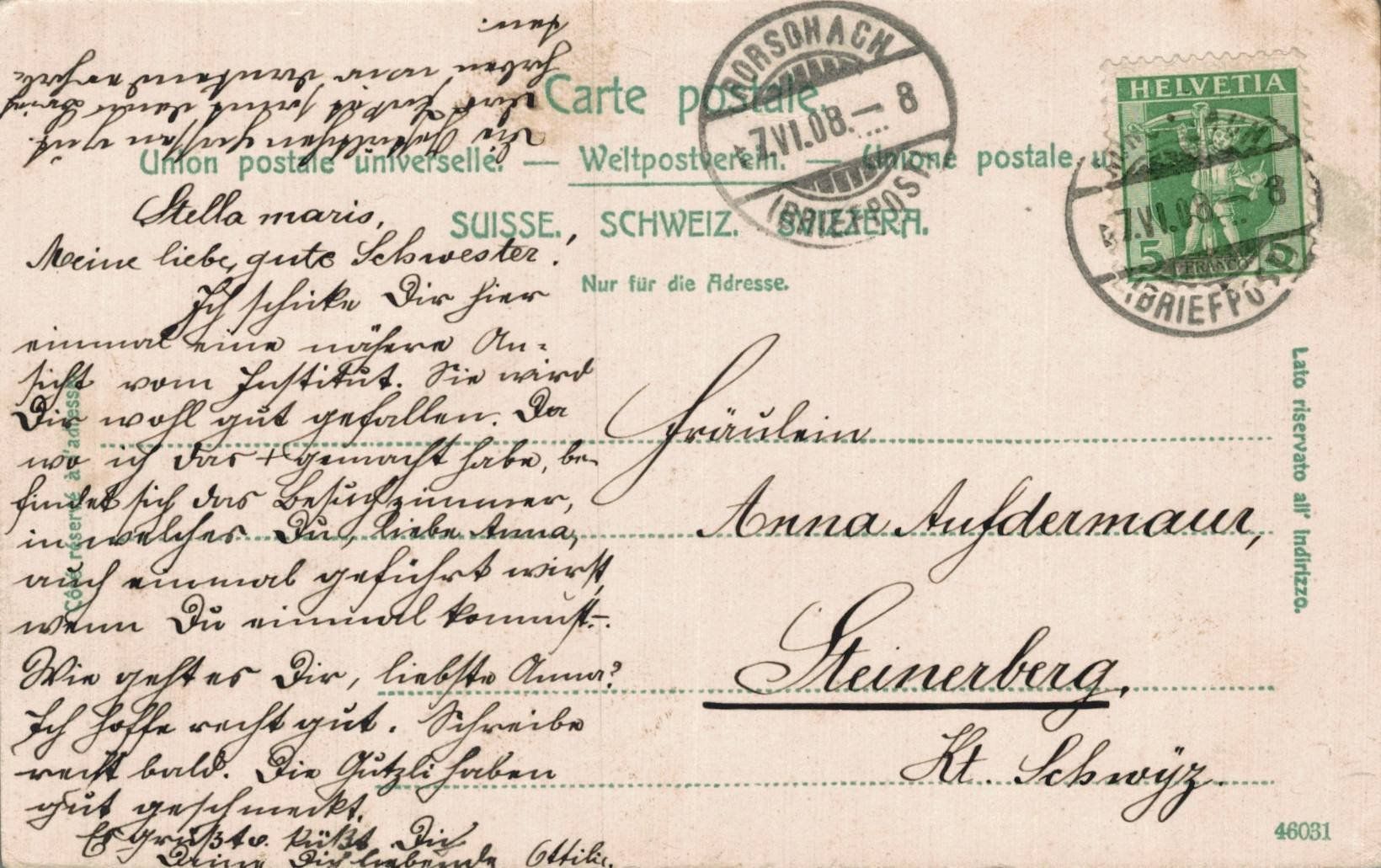 Ansichtskarten: Rorschach, Stella Maris, 1908, Eisenbahn, Barriere – Gebraucht aus Luzern von Kartenansicht 1