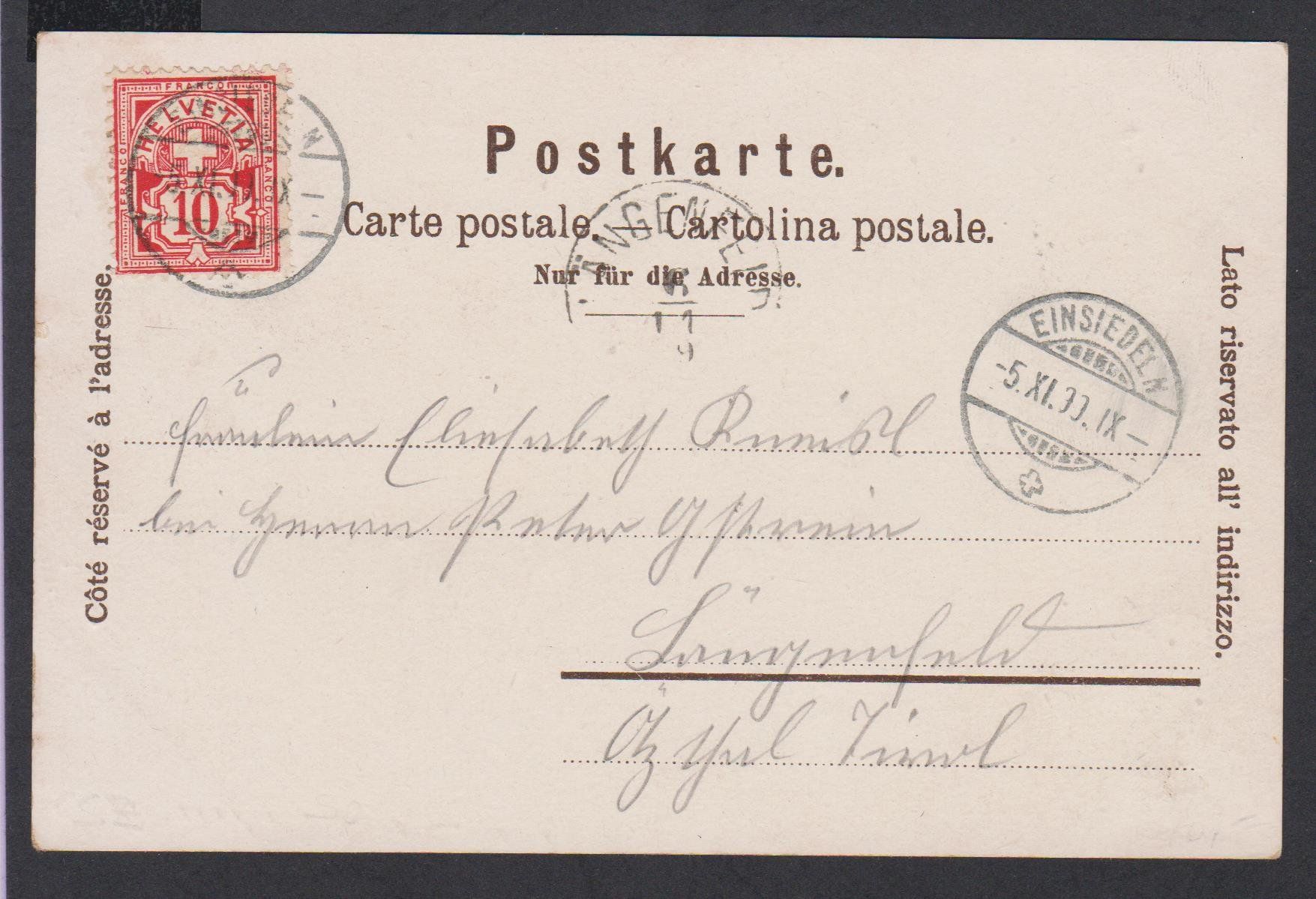 Cartoline postali: Einsiedeln   -   alte Litho - AK gestempelt 5.11.1899 – Usato da Vitznau venduto da Ropaku 1