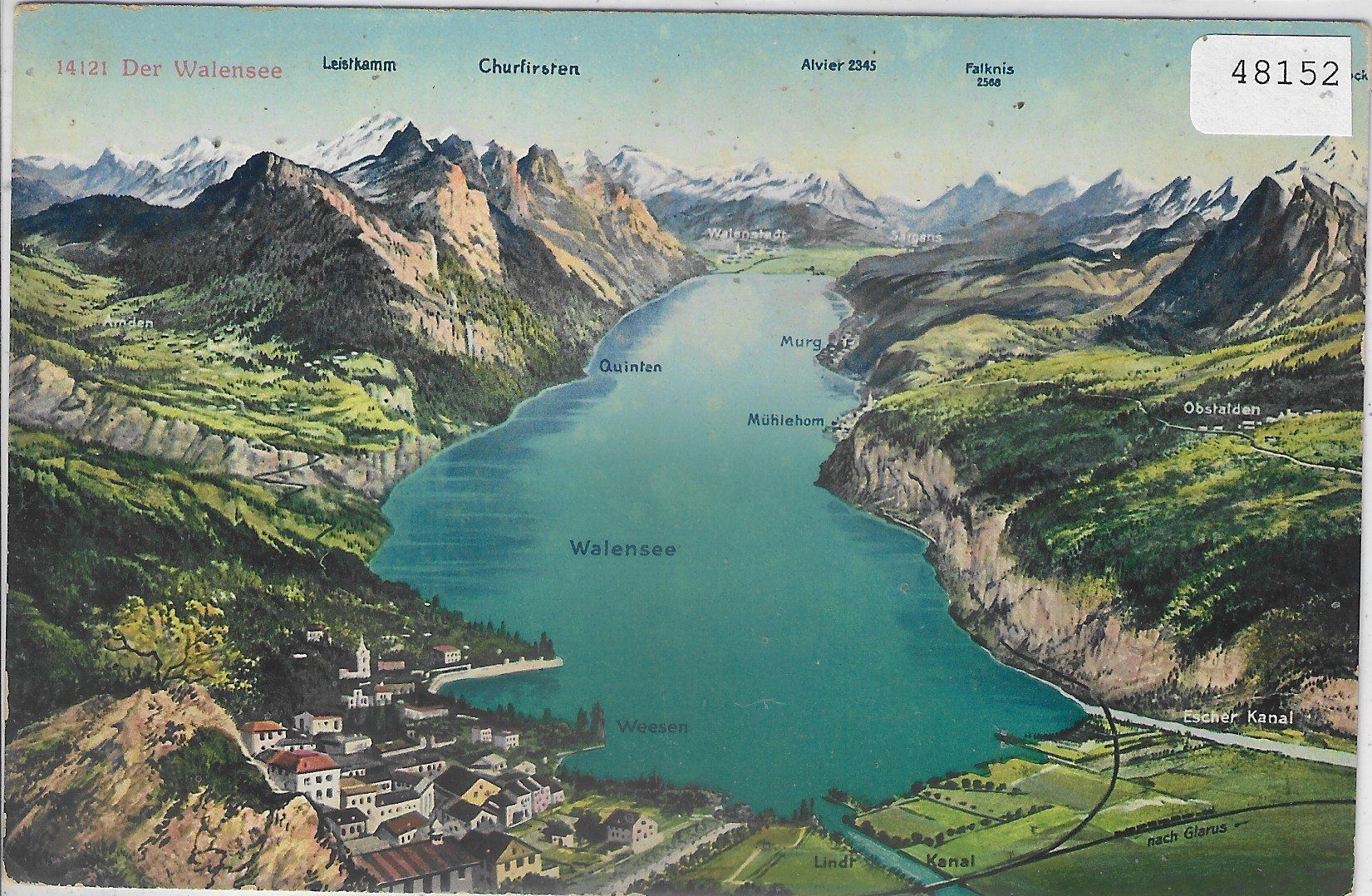 Cartes postales: Panorama Walensee mit Weesen - Litho – D'occasion à Ettingen par Kartenplanet