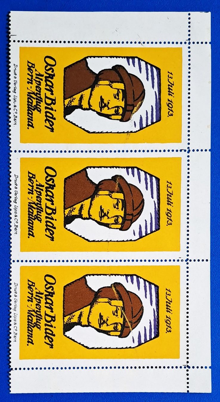 Alle Briefmarken: Alpenflug Bern-Mailand 13.7.1913 Bider-Vignette Halbbg.m.Aba – Gebraucht aus Zürich von archiphil 1