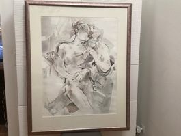 Erotisches Bild, gerahmt, signiert