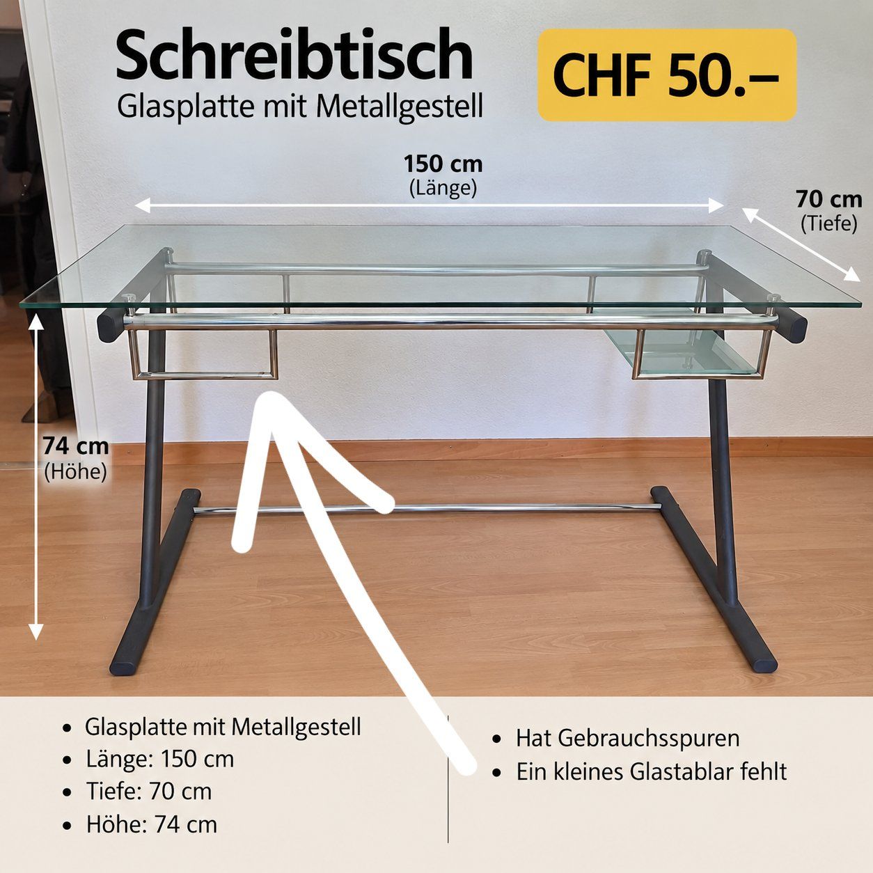 Scrivanie: Glas-Schreibtisch mit Stuhl – Usato da Jona venduto da MarySommer 1