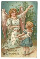 Fröhliche Weihnachen - Kind  Engel - Christbaum Präge-Litho