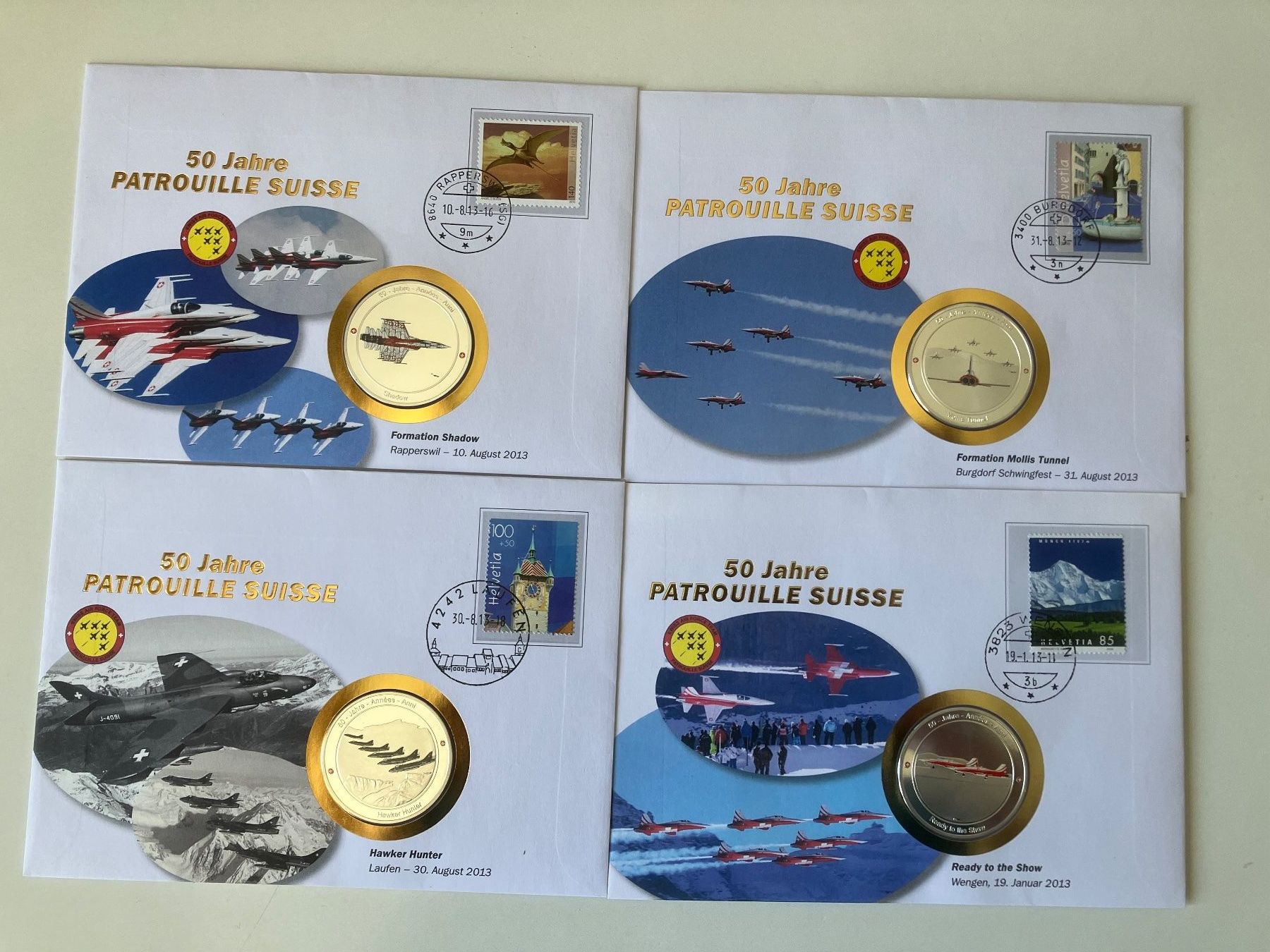 Alle Briefmarken: 19 Numisbriefe Patrouille Suisse – Gebraucht aus Baar von Ramona10