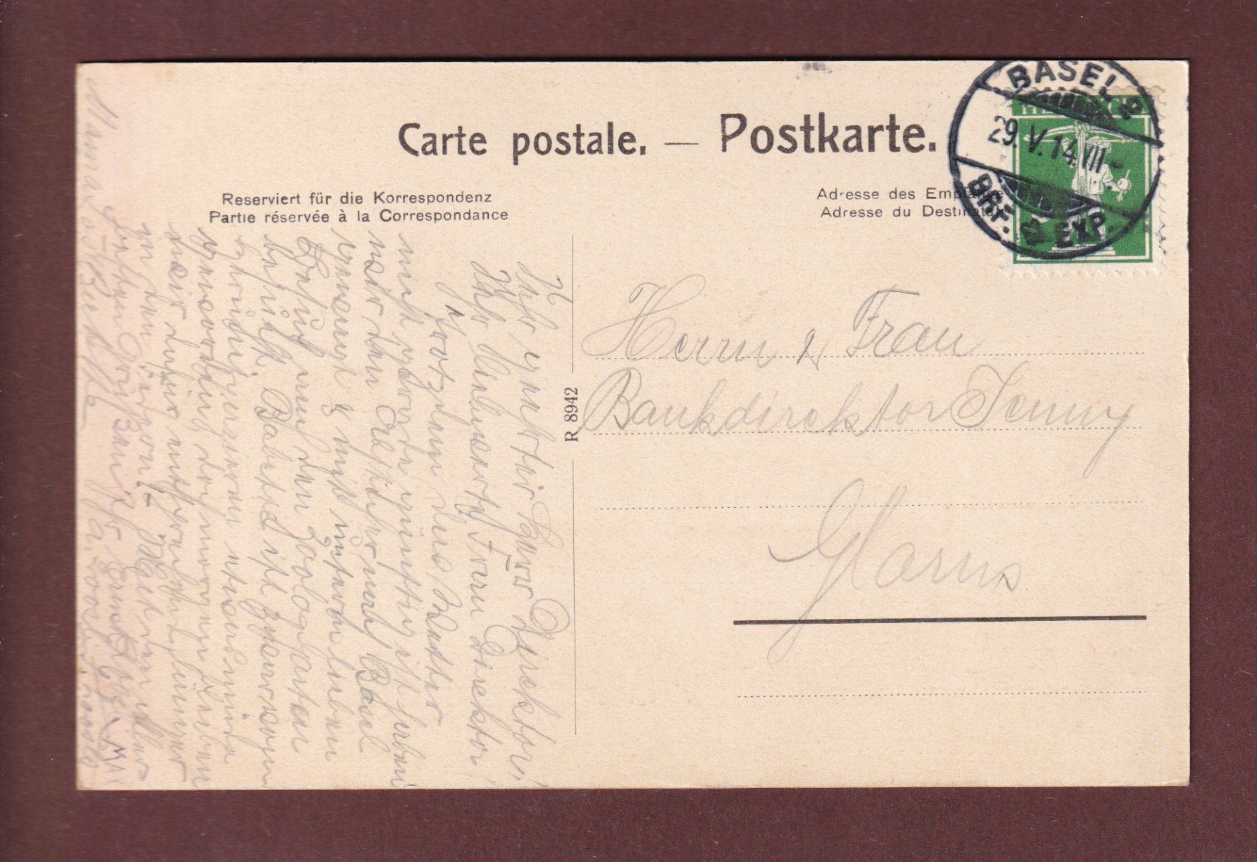 Cartoline postali: BASEL - Bundesbahnhof - 1914 – Usato da Pully venduto da nicecards-shop 1