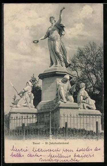 Cartoline postali: AK Basel, St. Jakobsdenkmal, 1905 – Usato da Berlin venduto da bartko-reher