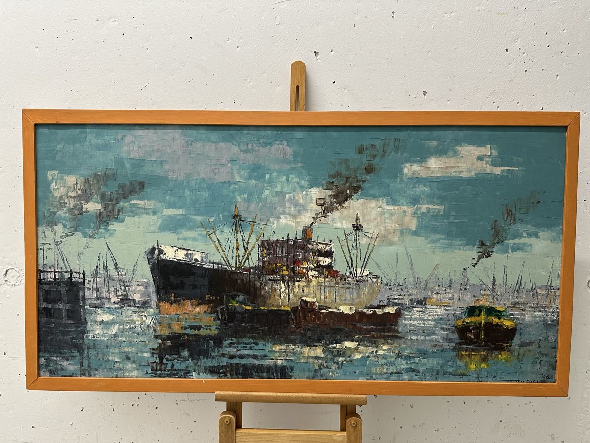 Dipinti: Gemälde A. V. Gogh Hafen Maritim Schiffe – Usato da Ebikon venduto da Gaenggeliwaar
