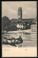 AK Unterseen, Ortspartie mit der Kirche
